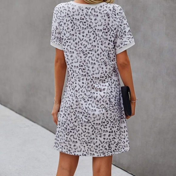leopard print short sleeve mini dress spring boho - Picture 3 of 4